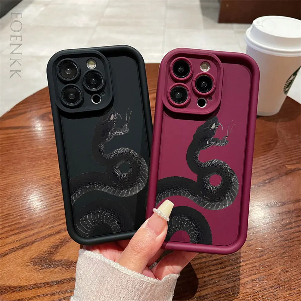 

Fierce Black Snake Phone Case For iPhone 16 15 Pro Max 14 13 12 11 ProMax 7 8 Plus XR XS X Shockproof Soft Silicone Bumper Cover