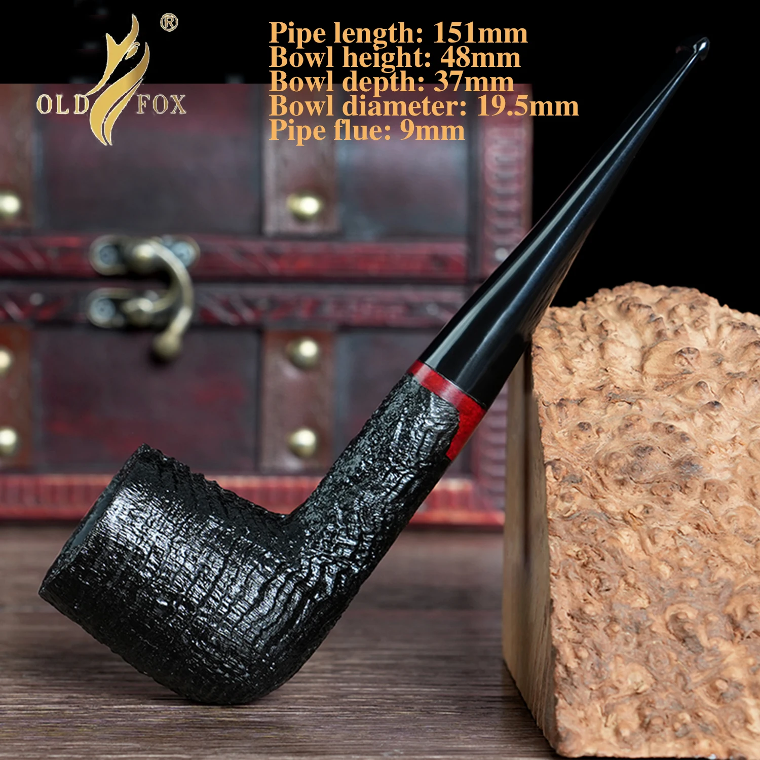 OLD FOX Briar Holz handgeschnitztes Rohr klassischer gerader Griff Billard 9 mm Rohrkanal Vatertagsgeschenkbox Reinigungszubehör – Detail 5