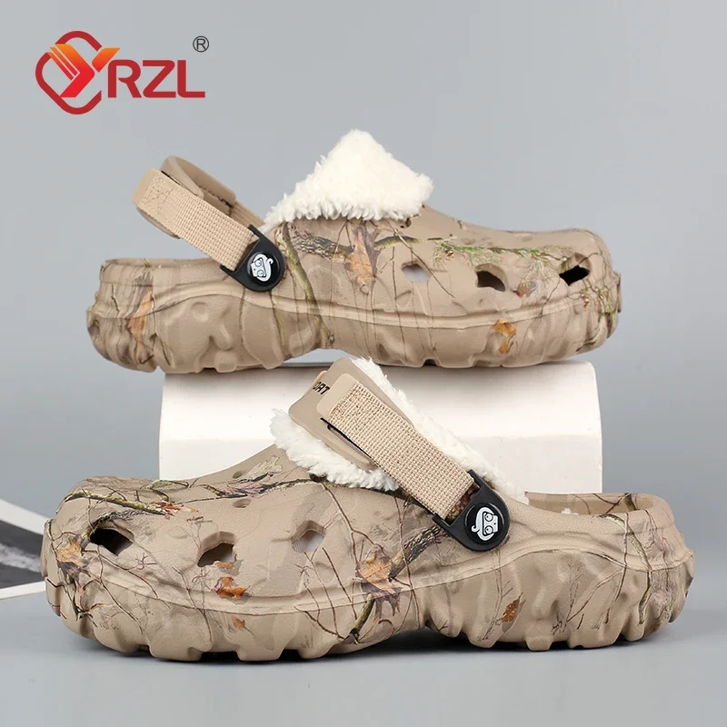 YRZL Herren-Winterhausschuhe für den Innenbereich, bequeme warme Hausschuhe, Sommer, abnehmbare Sandalen, Herren, lässig, rutschfest, Plüschfell-Clogs für Herren