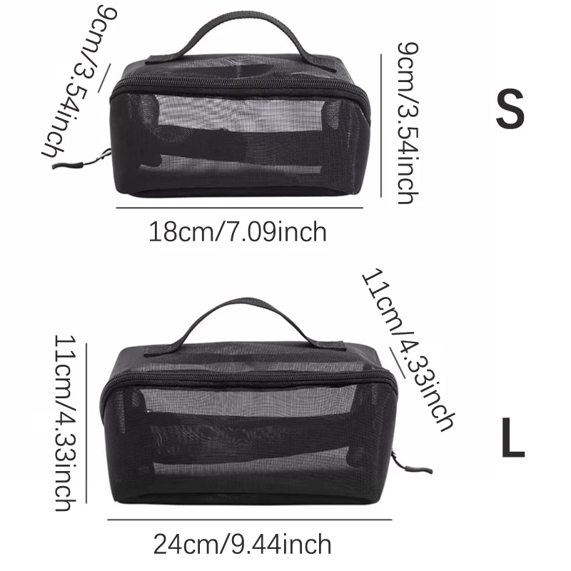 Mesh Clear Cosmetic Bags Small Large Black Makeup Bag Portable Travel Toiletry Organizer Case Lipstick Storage Pouch