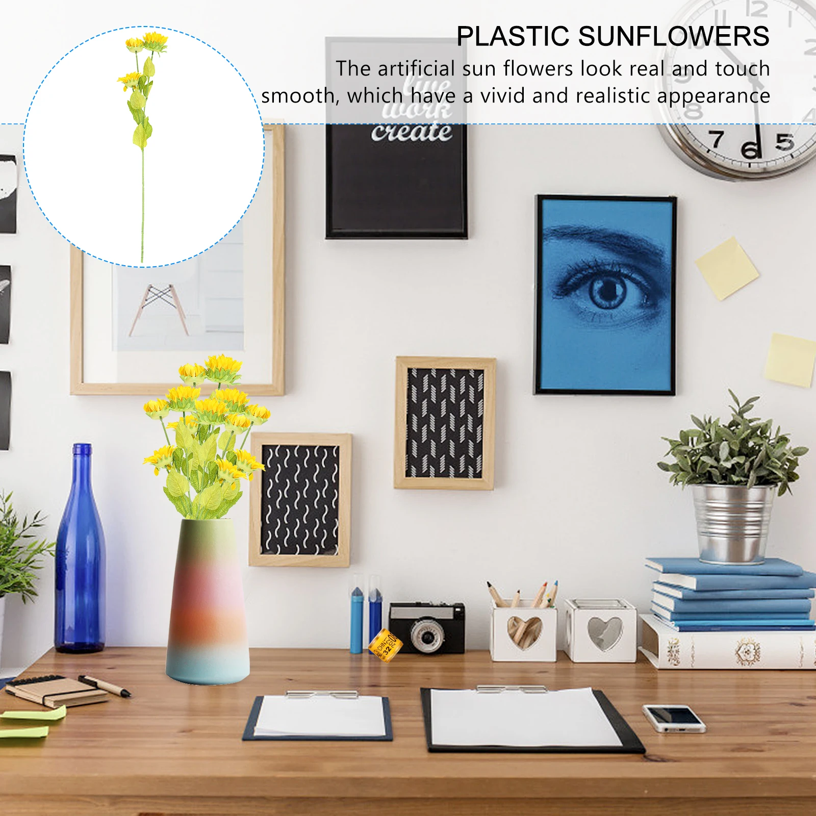 

2 pcs Yellow SunflowersDurable Plastic Flowers Plastic Sunflowers Home Decoration Bouquet AdornmentsParty Supplies