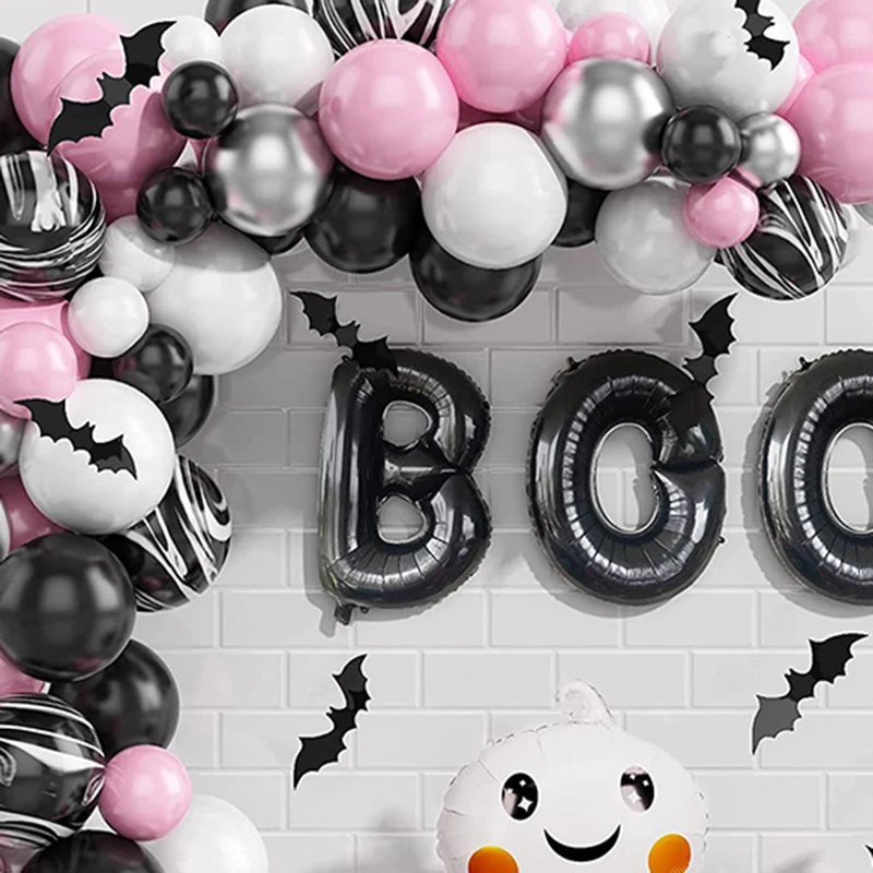 Halloween Balloon Garland Arch Kit Bat Ghost Boo Party Decoration Latex adn Foil Balloons Set Kids Girls Lovely Pink Ballon Set