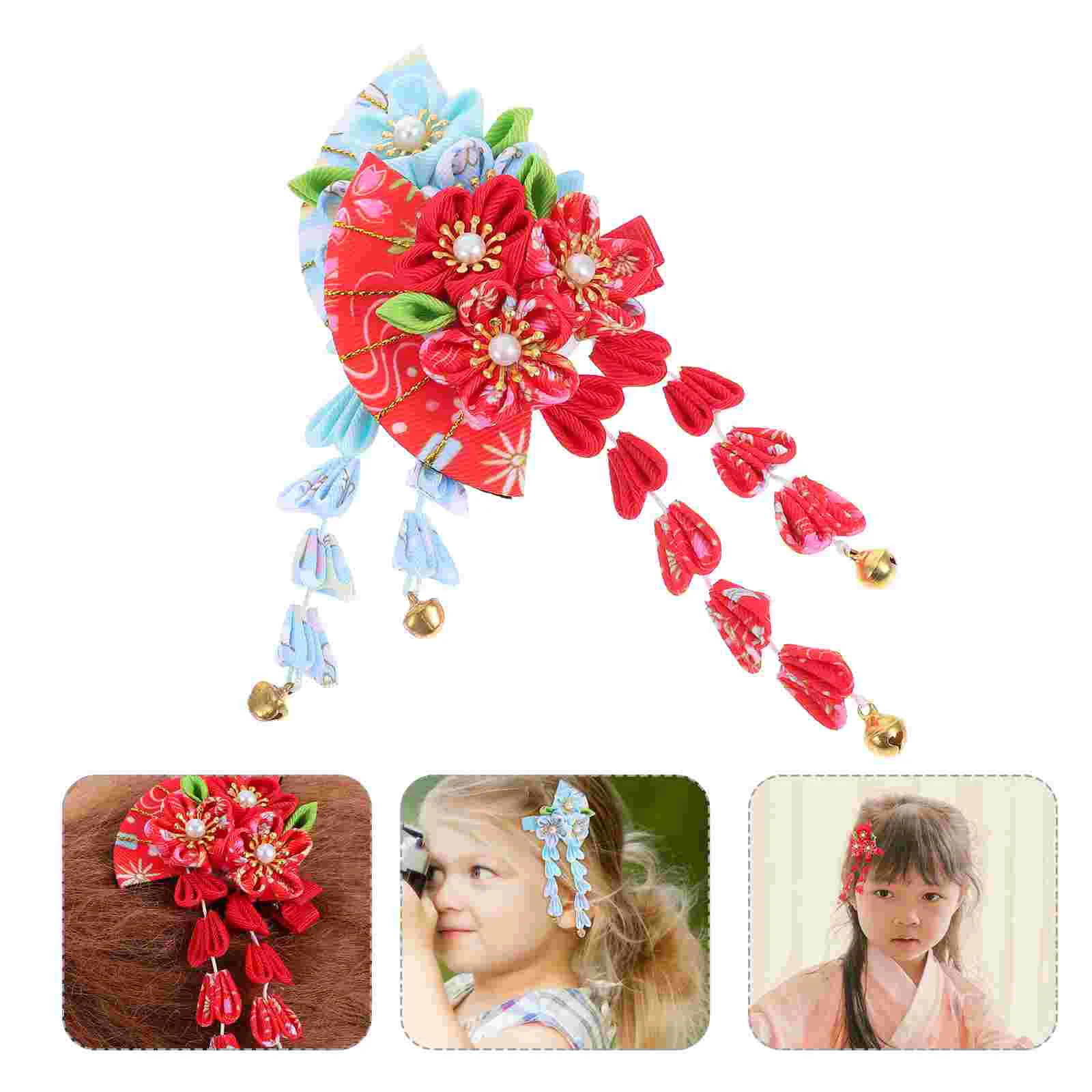 2 Pcs Japanese Style Hair Accessories Pin Kimono Hairpin Elegant Accessory Ornament Flower Clip Cloth Traditional Geisha