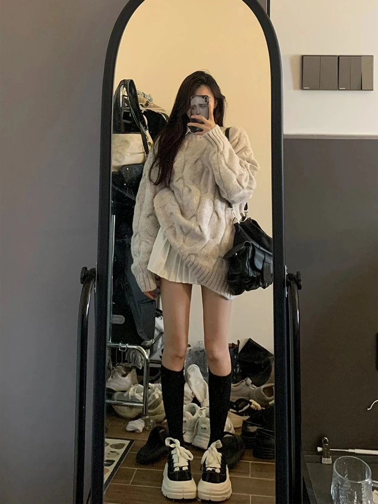 

Свитера Джемперы Пуловеры Женские трикотажные изделия с круглым вырезом Хлопок Женский панк-узор Рождественский праздник Фестиваль Сезон Меховой воротник Природа