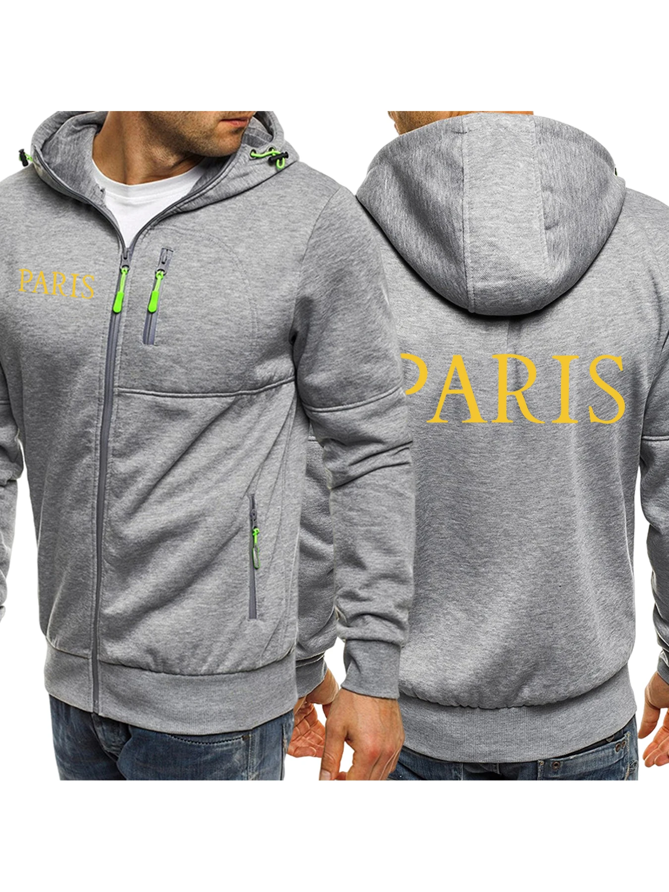 

Paris Letter Simple Printing Zipper Hoodie Man Soft Hoody Autumn Fashion Streetwear Casual Fleece Coat Male Personality Hoodies