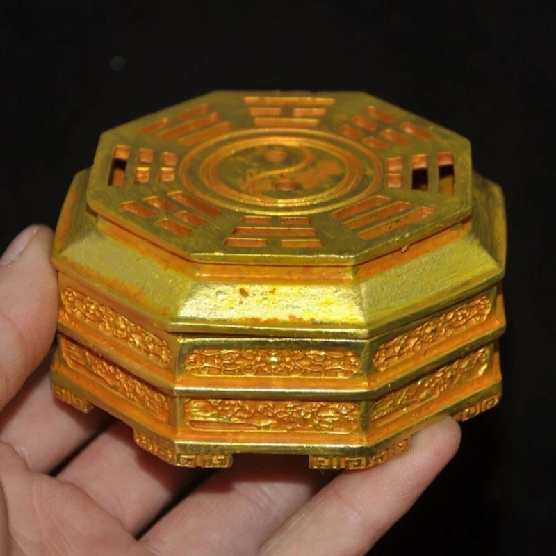 

3" Old China dynasty Bronze gilt exorcism gossip statue Incense burner Censer