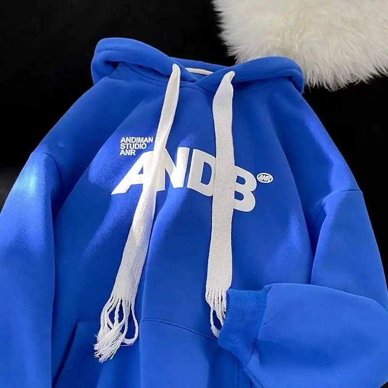 

Klein Blue Men's Hoodie Spring Autumn Loose Versatile Drawstring Casual Blue Sweatshirt Hong Kong Style Loose Fit Hoodie