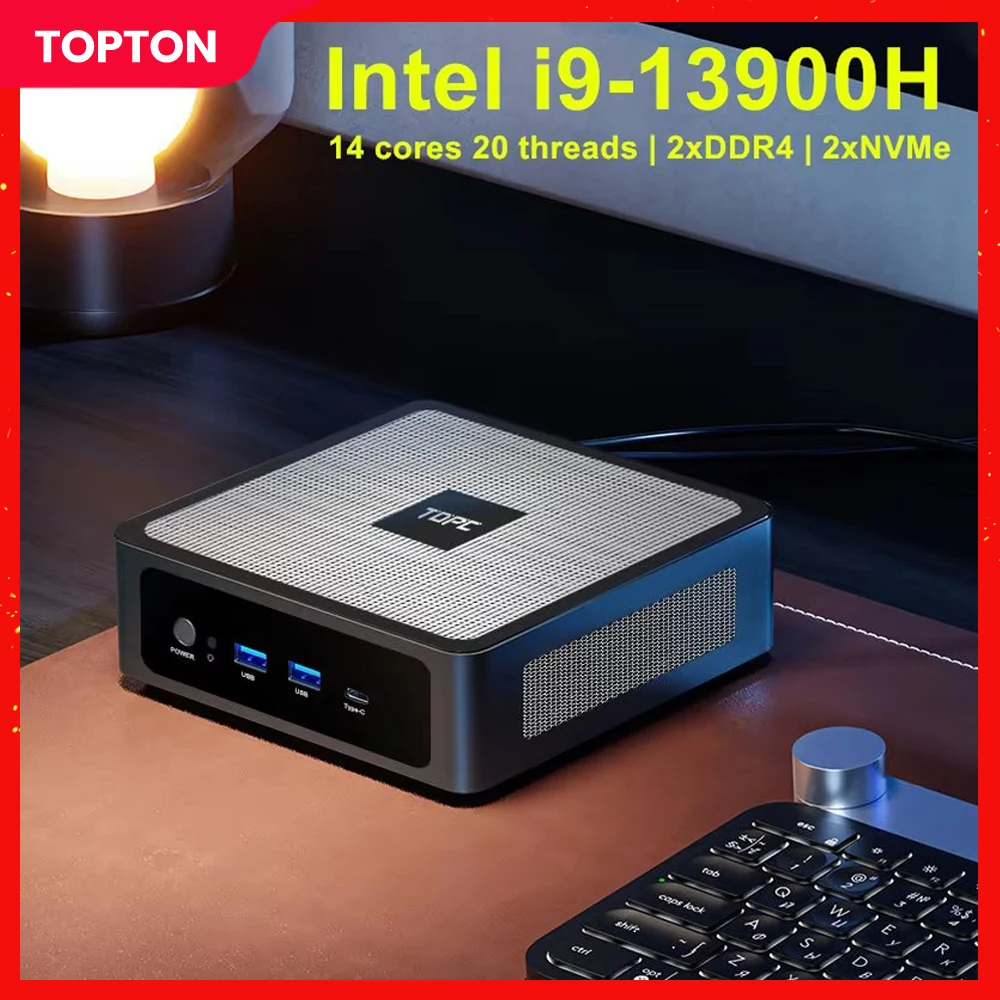 

Topton D14 Mini PC Gamer Intel i9 13900H i7 13700H i5 13500H 2xLAN 2xDDR4 2xNVMe Windows 11 Desktop Mini Computer WiFi6E BT5.2