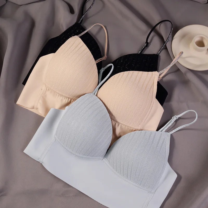 French Bra For Women Gathered Ice Silk Seamless Tube Top Light Triangle Cup Beauty Back Wrapped Chest Underwear Ladies Lingerie