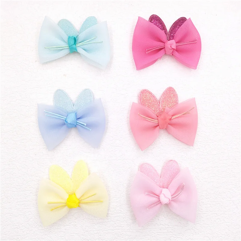 20Pcs Mesh Bowknot Rabbit Ear Applique per fai da te Baby Hair Clip Hat Headwear artigianato patch Decor Ornament accessori di abbigliamento