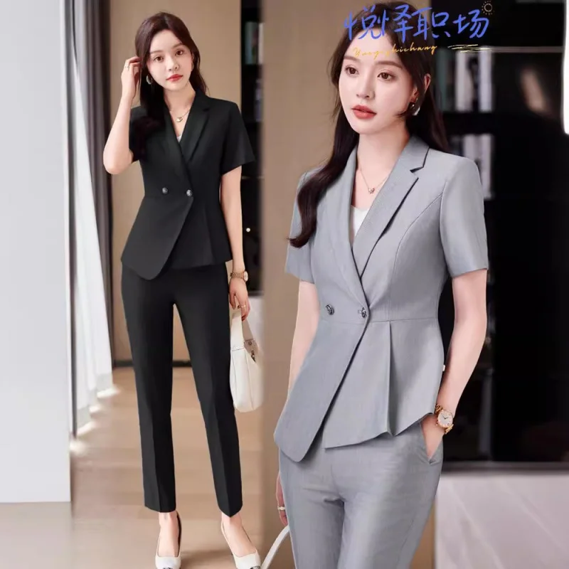 

Summer Short Sleeve Suit Suit Women's Black Business Wear Temperament Goddess Style Interview Formal Wear Coat Hotel Overalls