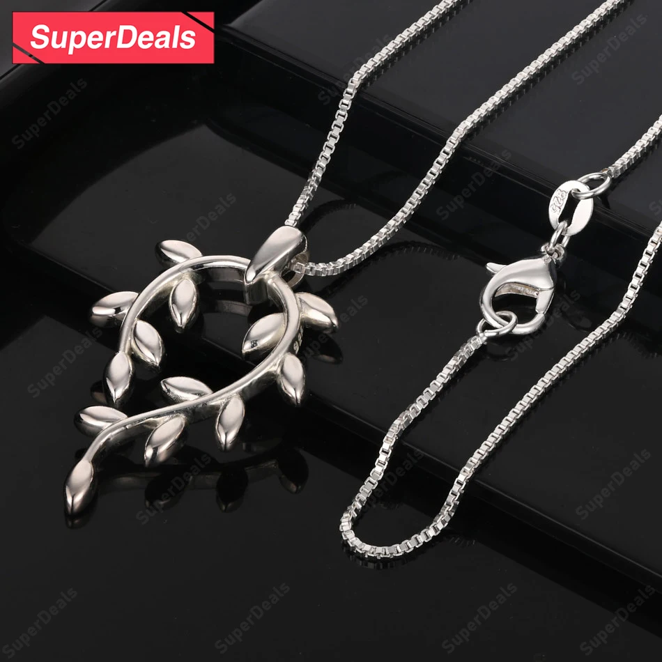

SuperDeals 925 Sterling Silver Leaf Pendant Necklace For Men Women Engagement Wedding Party Gift Exquisite Cute Fashion Jewelry
