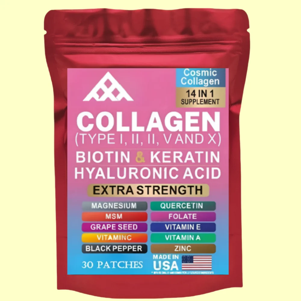 Collagen Transdermal Patches with Hyaluronic Acid, Vitamin C, Niacin - Support Skin, Hair, Nails & Joint Health 30 Patches