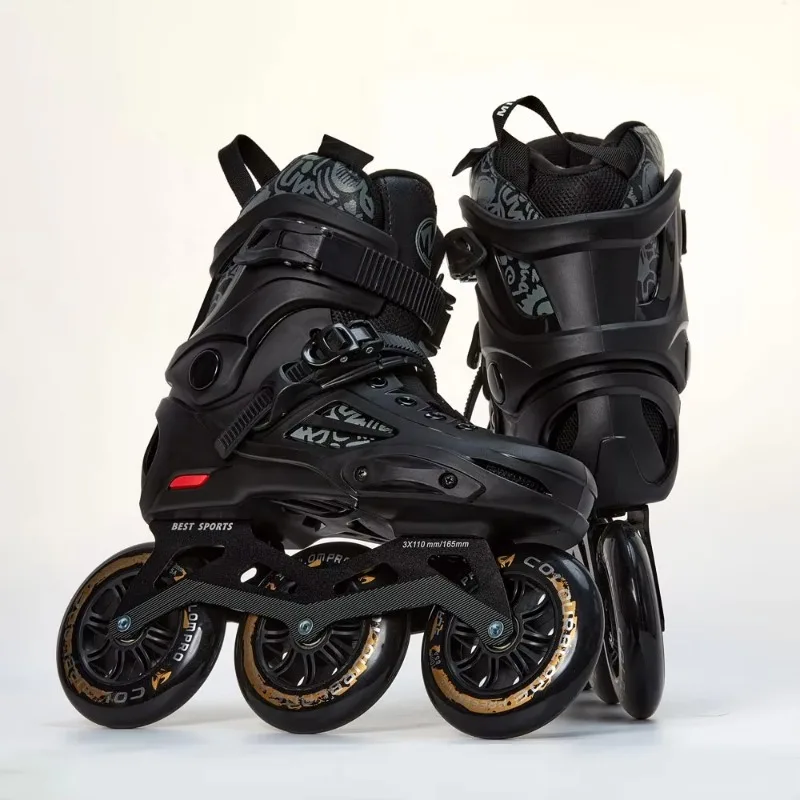 Adult Large 3 * 110mm Inline Rotary Skates Racing Roller Skates Aluminum Frame PP Chassis Skating Shoelaces PU Wheels