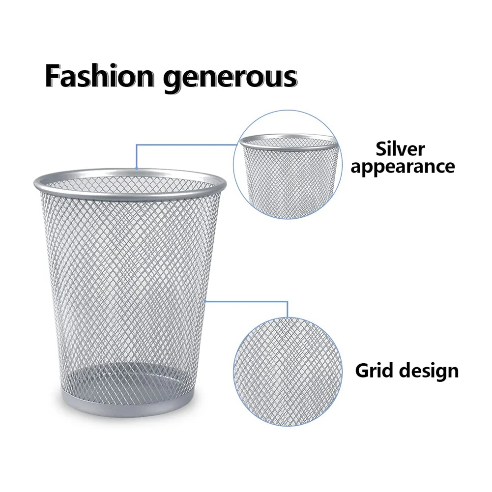 Portamatite da 5.4 pollici x 4.35 pollici per scrivania confezione da 6 tazze portapenne in metallo a rete grande (argento)