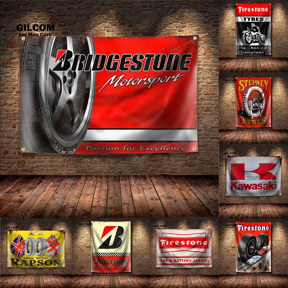 Tyres Logo Banner Flag Poster Art AD Vintage Sign Motorsports Car Man Cave Garage Pub Club Bar