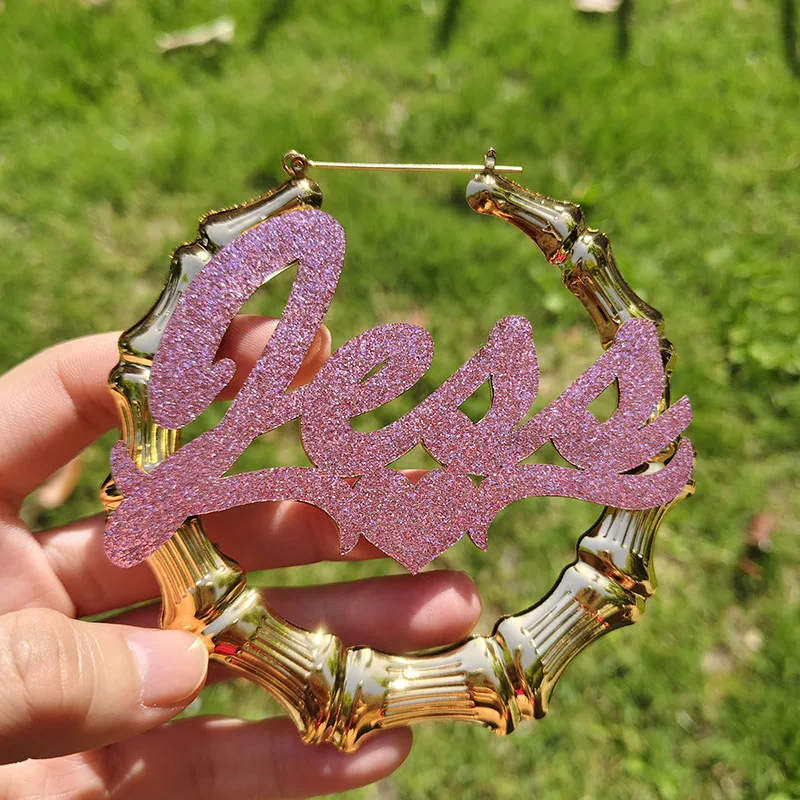 DHQH Customized Name Stainless Steel Stickers Earrings Personalized Letters Stainless Steel Earrings with Stickers Gift for Her