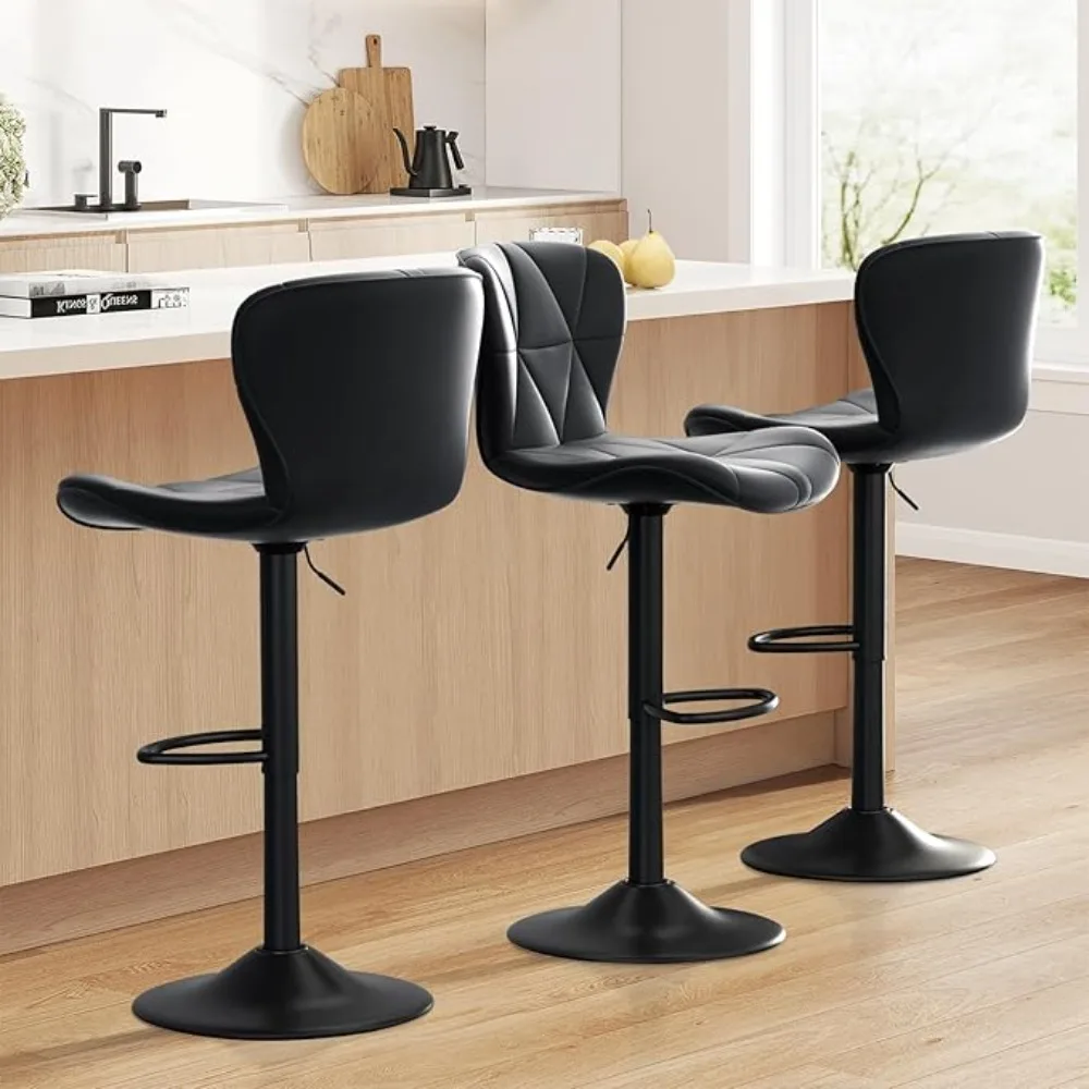 

Bar Stools Set of 3,Adjustable Swivel Barstools, Faux Leather Bar Chairs,Upholstered Counter Height with High Backrest and Footr