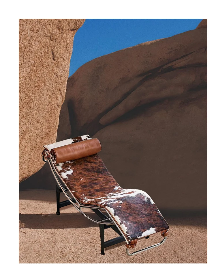 Chaise inclinable LC4 de style médiéval, canapé en fourrure de vache importée