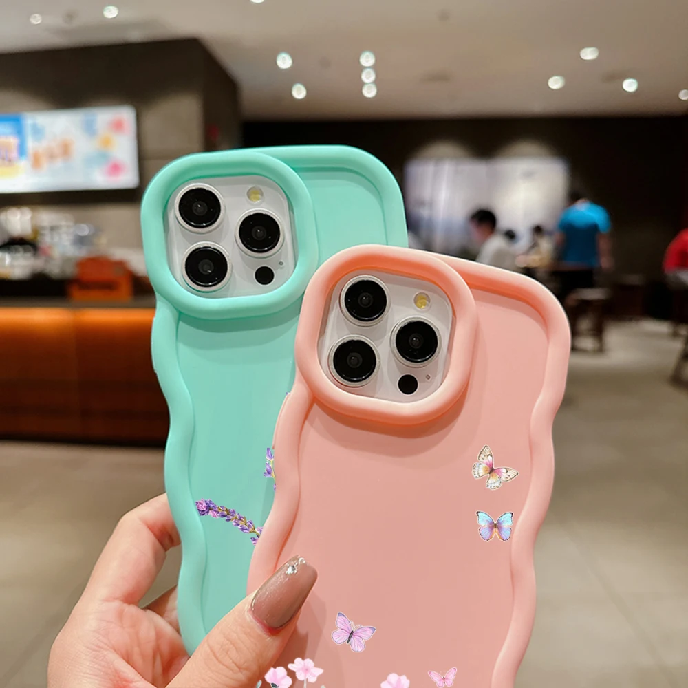 Мягкий чехол Macaron с большой волной для телефона Xiaomi Redmi Note 13 12 11 10 Pro 11s 12s 13c 12c 10c SS55 маленький свежий цветок бабочка