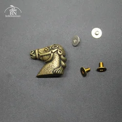Solid Brass Animal Head Design Leather Bag Wallet Button Rivet with Screws horse Head Belt Buckle Decor DIY Hardware Accessory