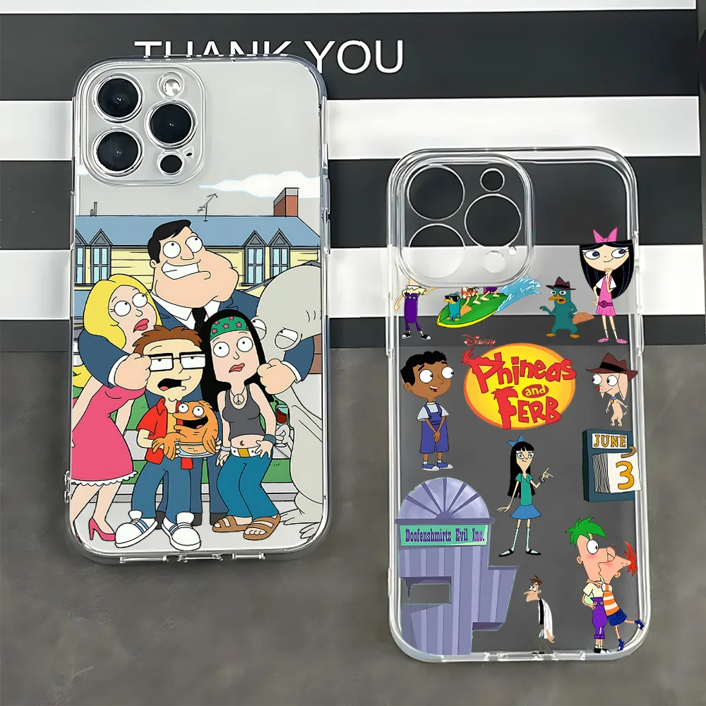 Cartoon P-Phineas and Ferbs Phone Case For iPhone 17 16 16e 15 14 13 12 11 Mini Pro Max X XR XSMax 7 8 Air Plus Transparent