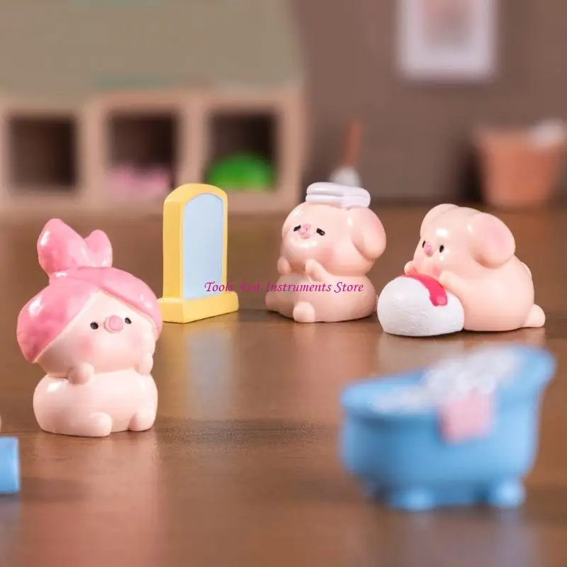 Pink Beauty Makeup Pig Figure Cartoon Animal Animal Ornament สำหรับการตกแต่งภายในรถยนต์และโฮมออฟฟิศของตกแต่งจอแสดงผล C7AC