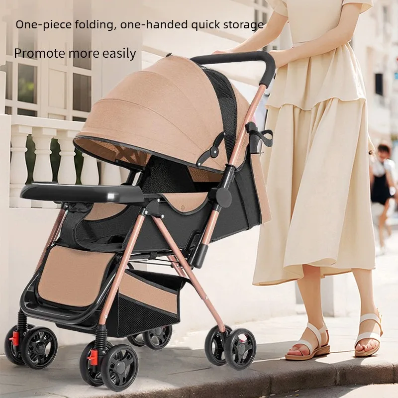 

Baby Stroller with Reversible Reclining Seat One Hand Folding Shock Absorbing Wheels and Oversized Cabin Design