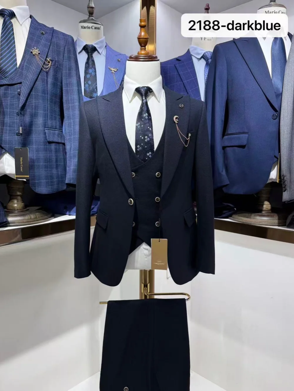 Dark Blue Men's Formal Suit Set 3 Pieces Business Office Wear Classy Peak Lapel Tuxedo Wedding Guest Clothes Fashion Suits