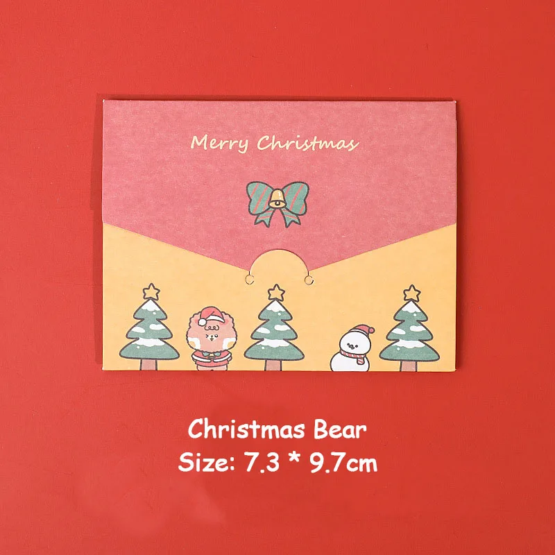 6pcs Merry Christmas Cards Cartoon Holiday Greeting Cards Envelope Wishing Blessing Gift Xmas Message Card