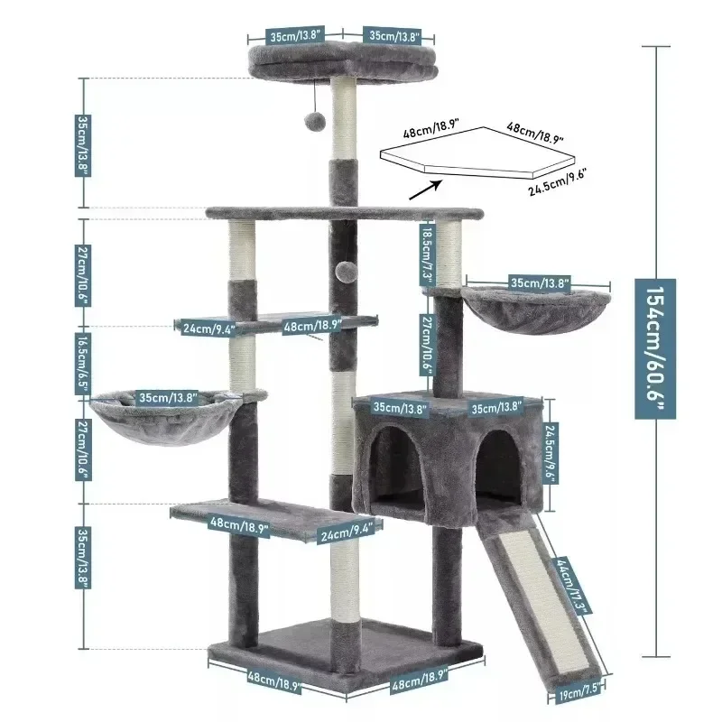 Cat Tree House Tower for Big Cats,XXL Wooden with Pillow, Soft and Comfortable Cat Climbing Frame, Pet Cat Scratching Post Toy