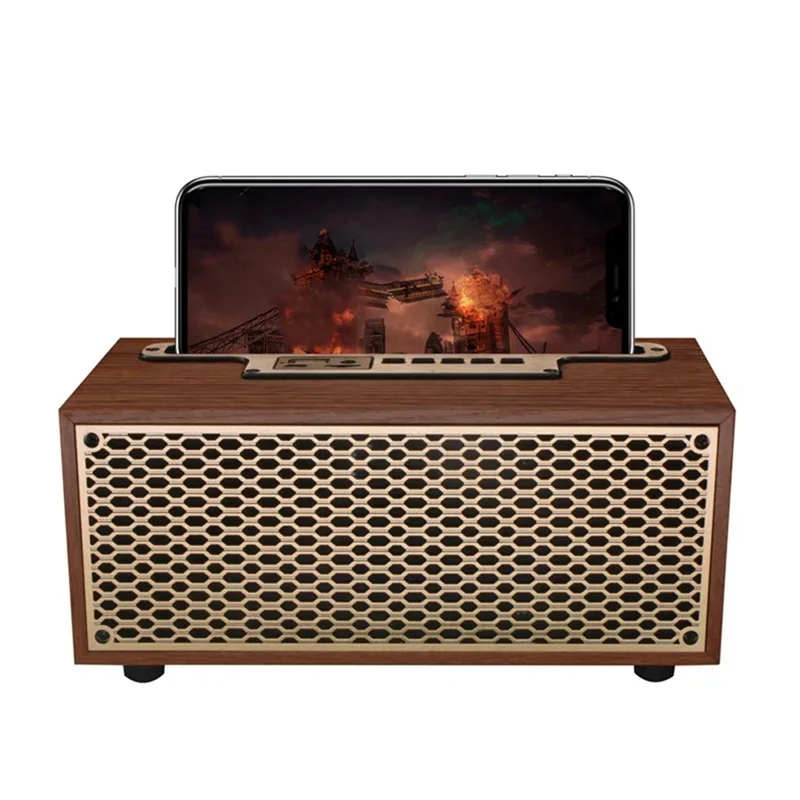 Hot Sale-FM/AM Vintage Wood Grain Bluetooth Speaker Wireless Subwoofer Portable Radio Stereo Phone Stand Speaker