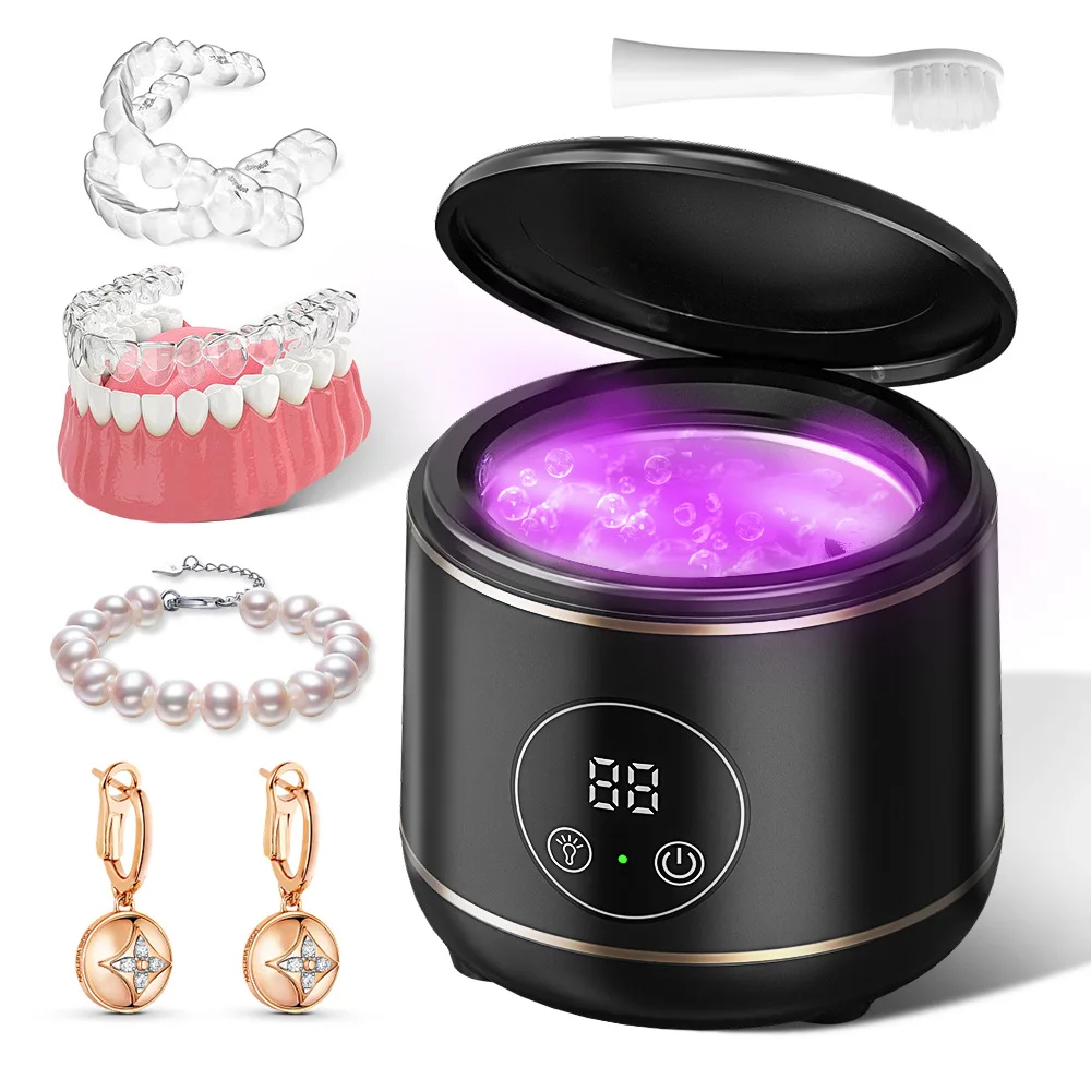 Ultrasonic Cleaner with UV Light Denture Cleaner Portable Ultrasonic Cleaner for Retainers Mouth Guards Braces Jewelry