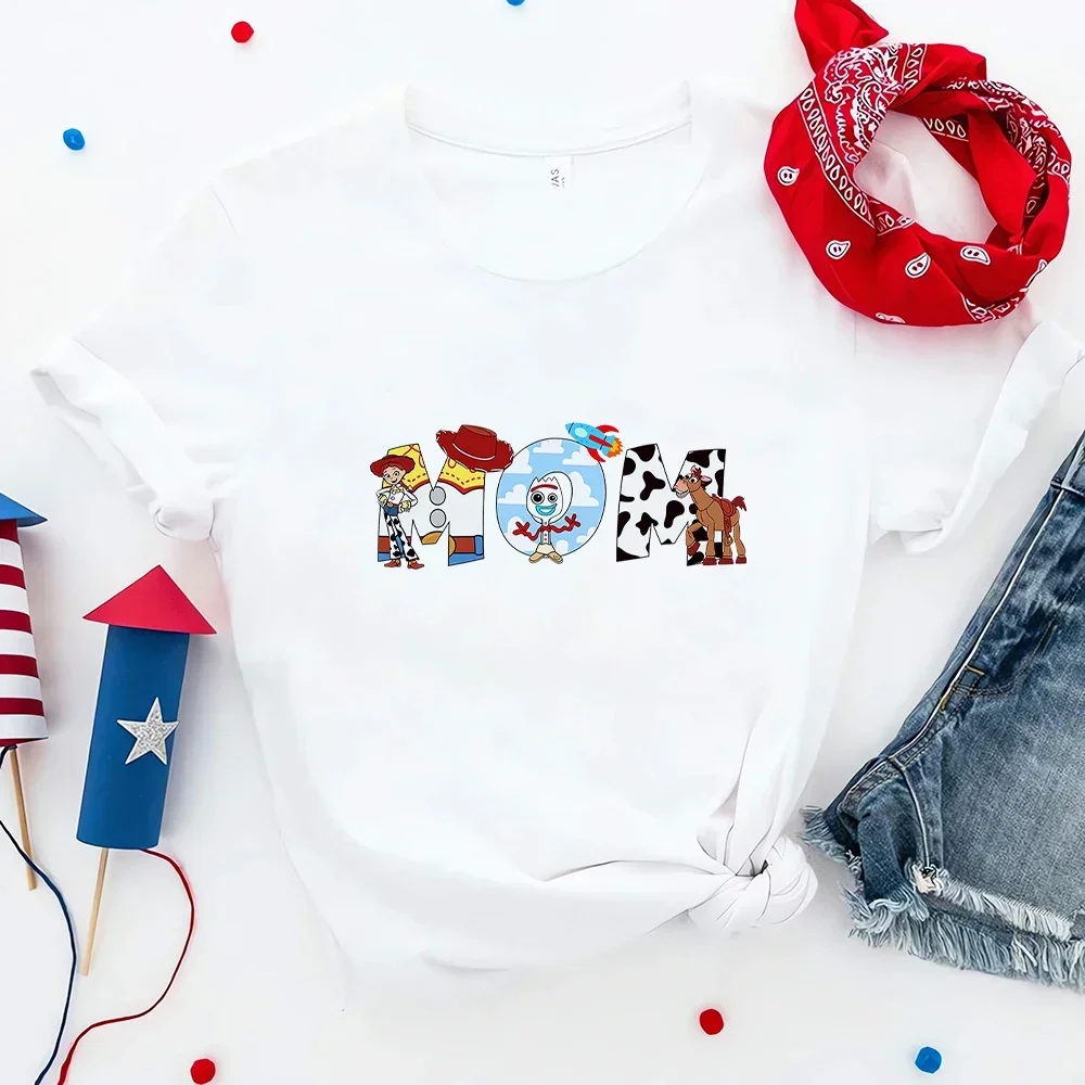 여성 티셔츠 토이 스토리 스쿼드 프린트 매직 킹덤 캐슬 미적 휴가 하라주쿠 캐주얼 의류 여름 친구 티셔츠