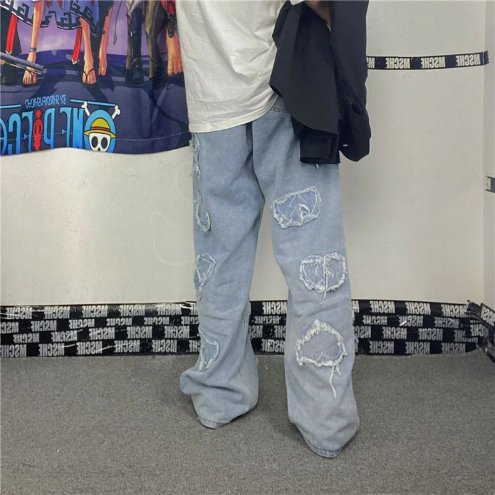 Jeans Men Stretch Denim cargo Pants Streetwear Wide Leg Joggers Men Washed Patch Casual Straight Baggy Jeans y2k Trousers