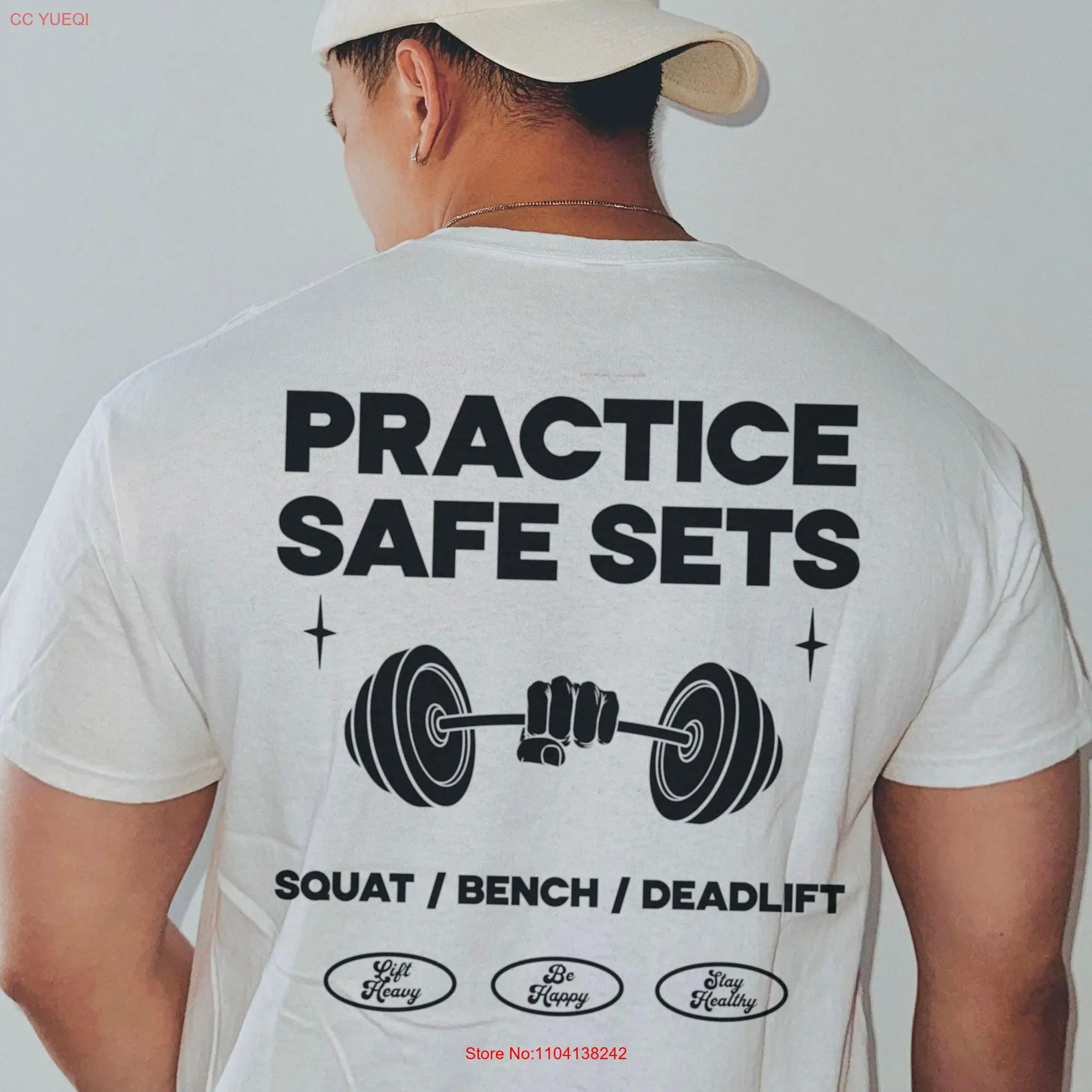 Practice Safe Sets T Shirt Gym Funny Pump Cover Workout Weightlifting Lift Heavy Powerlifting long or short sleeves