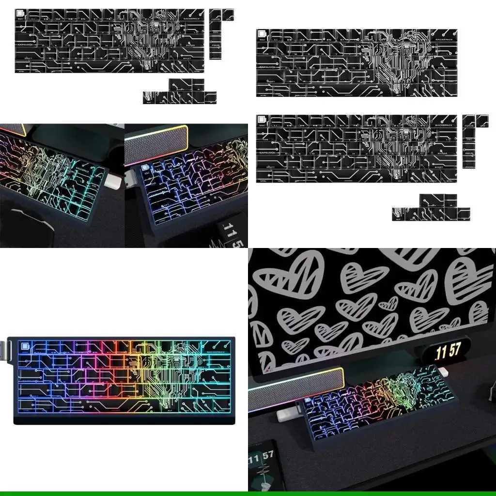 

U55C Elegant Translucents Side Print Backlit Keycap 64/74Pcs Love Circuit Comfort Original Profile for Mechanical Keyboards