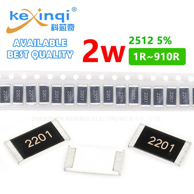 50PCS/lot SMD 2512 Resistor 5% 2W resistance 0R Ohm 0.1R~910R