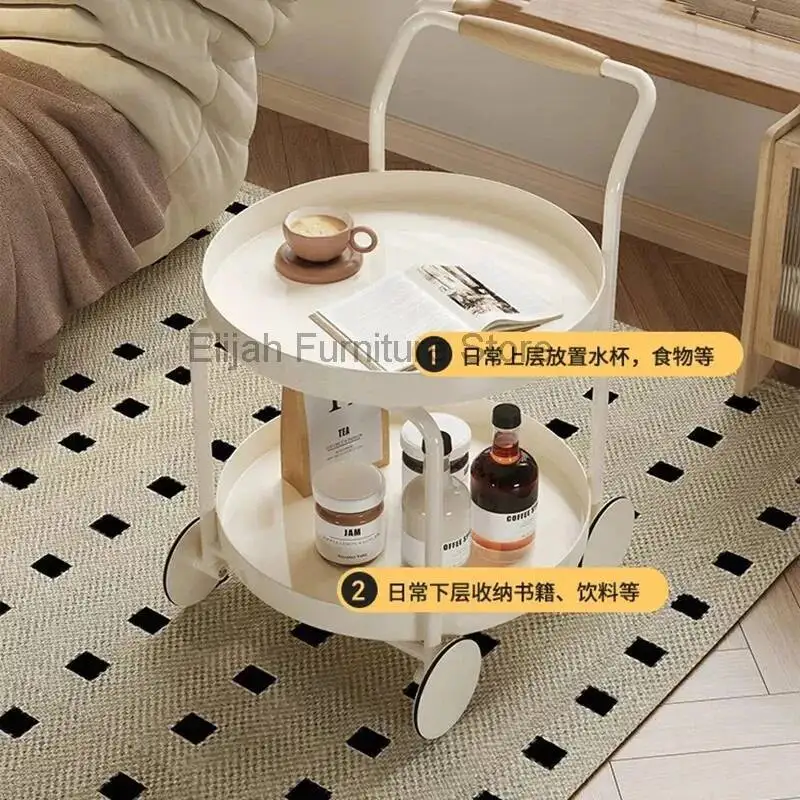 

Table Table Movable Trolley Tea Sofa Side Modern Living Room Storage Wheels Double-layer Food Serving Cart Salon Furniture
