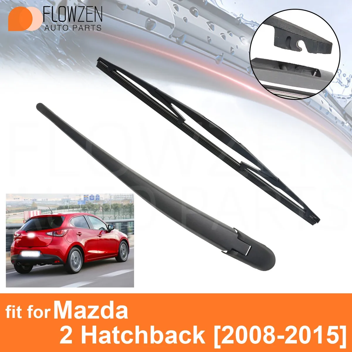 2Pcs Car Rear Wiper Blade & Arm Set for Mazda 2 Hatchback 2008-2015 Windscreen Tailgate  2008 2009 2010 2011 2012 2013 2014 2015