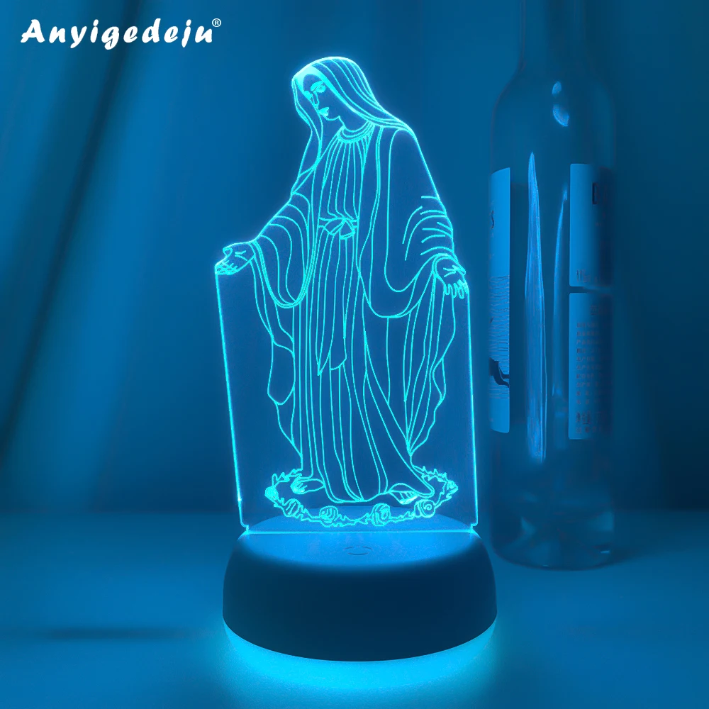 Acrylic 3D LED Night Light Blessed Virgin Mary Touch 7 Color Changing Desk Table Lamp Home Decorative Sleep Light Christmas Gift