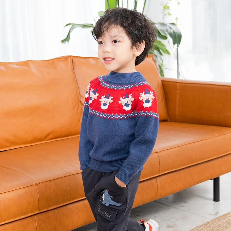 

2024 Children Boys Christmas Knitted Pullover Autumn Elk Kids Boy Sweater Long Sleeves High Quality Knitting Sweater Cartoon Top