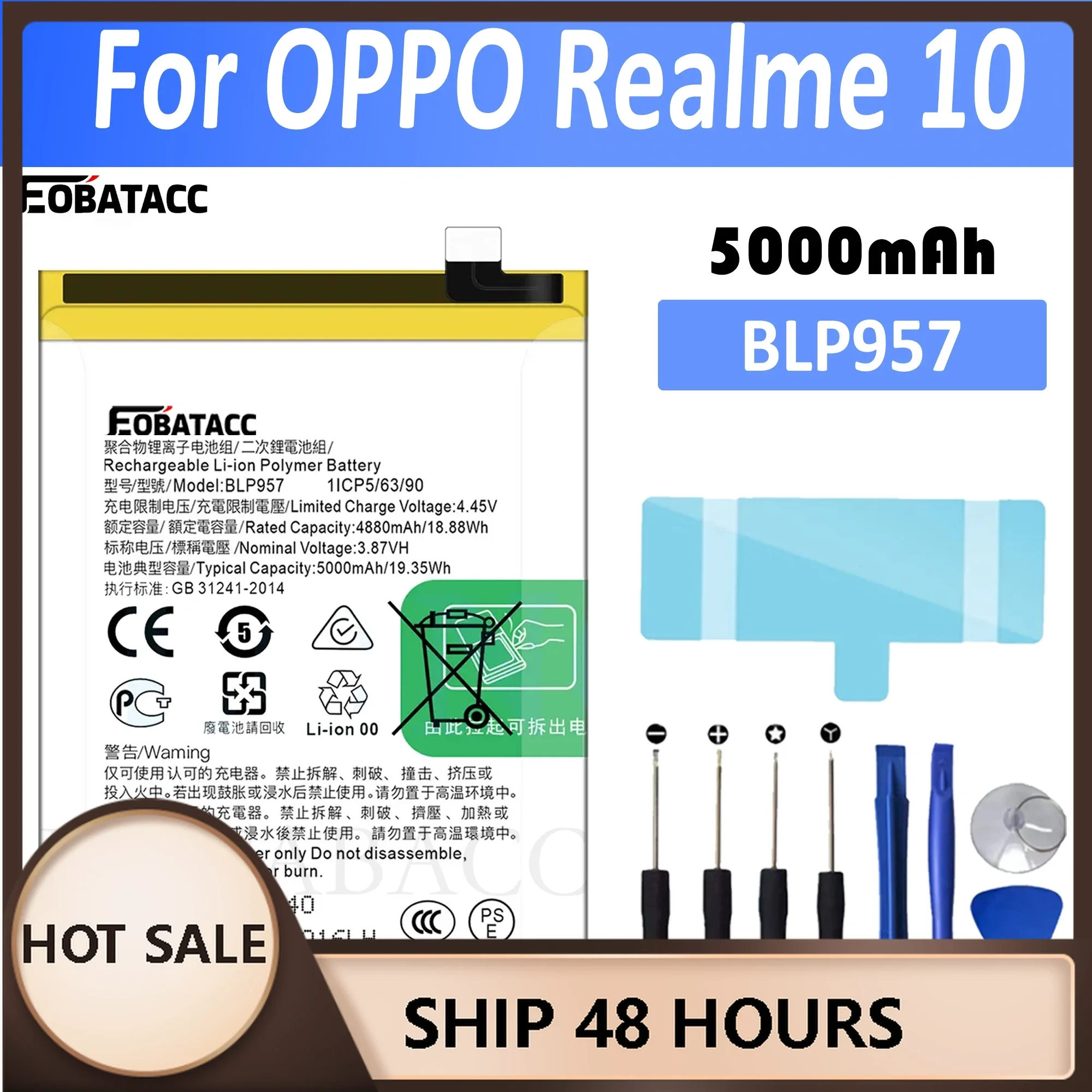 

EOTABACC 100% New Original Battery BLP957 For OPPO Realme 10 Battery + Free Tools