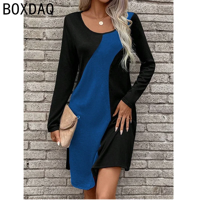 2025 Spring New Women Long Sleeve Loose Casual Dress Vintage Striped Geometry Print Mini Dress Fashion Personality Lady Dresses