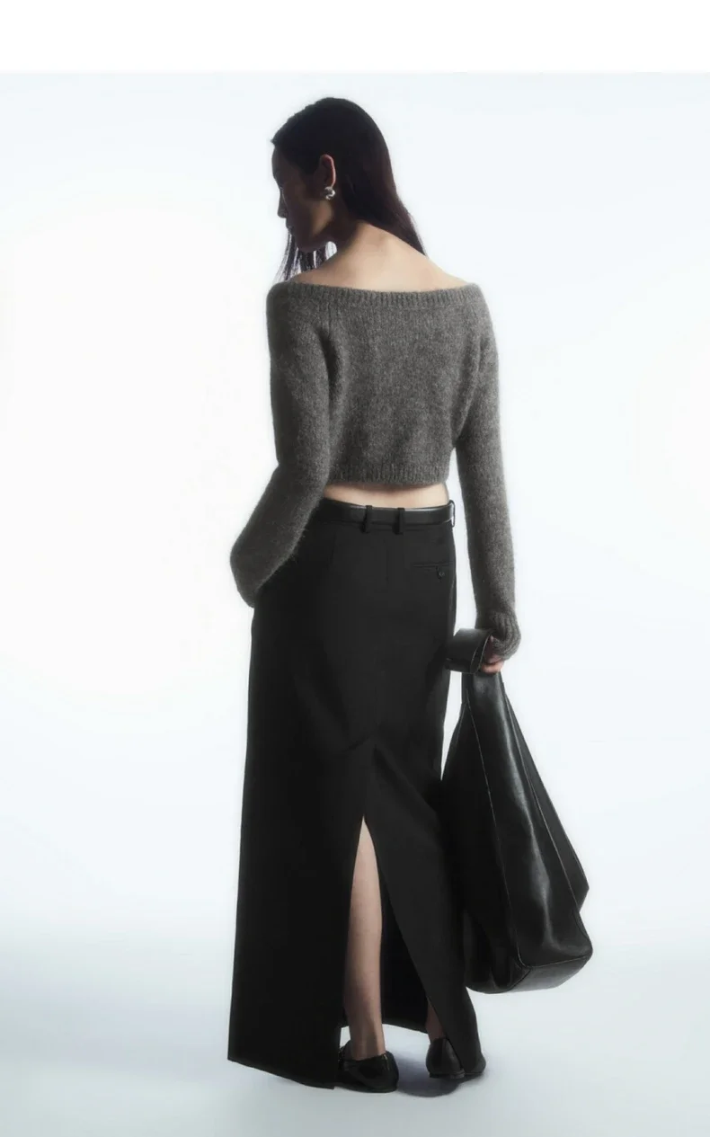 Ethereal 2023 autumn new style of Standard cut short wide neck wool-blend cardigan