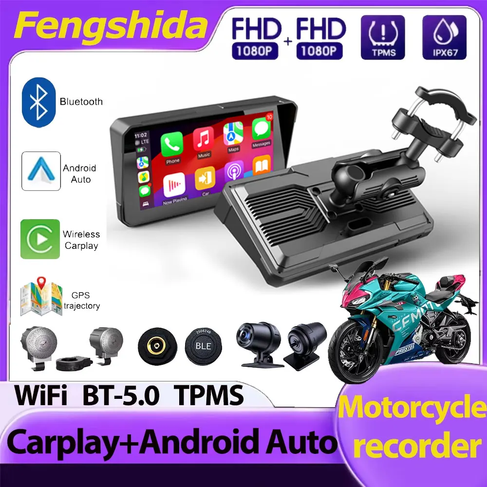 

1080P 6 Inch Motorcycle Waterproof WiFi Wireless Dash Cam Carplay Android Auto DVR GPS Navigation System for Moto Dashboard