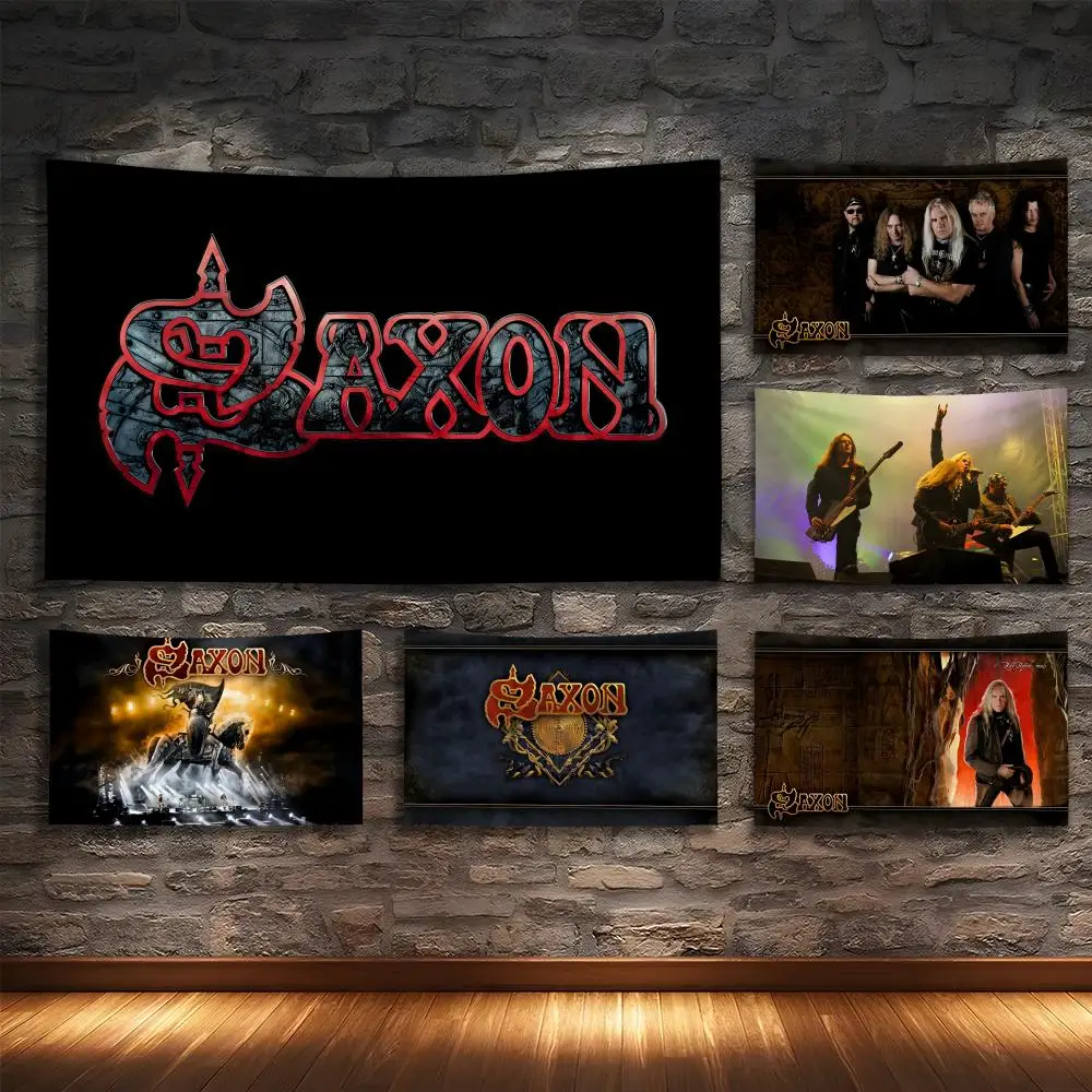 

S-Saxon Heavy Rock Band Tapestry Custom Living Bedroom Party Dormitory Interior Wall Bohemian Decoration Attached Clip