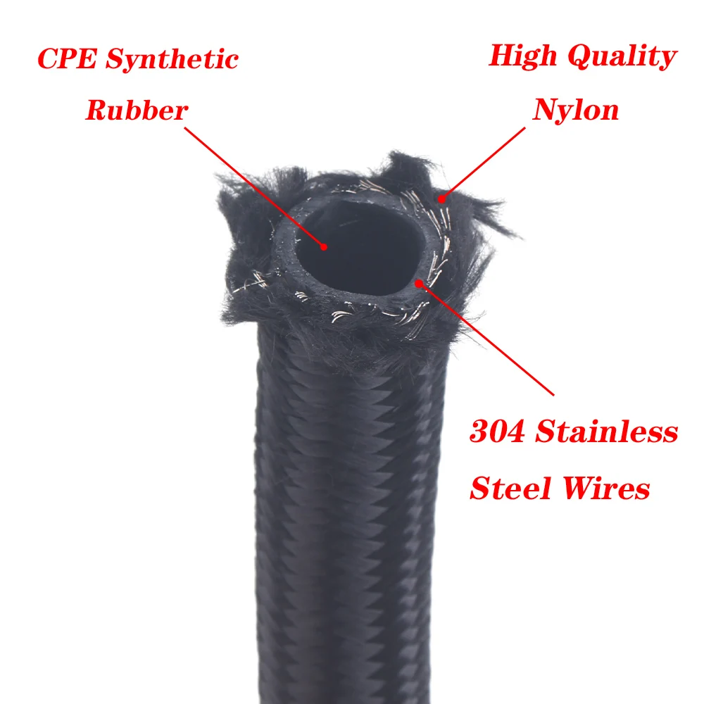 1M/2M/3M/4M AN4 AN6 AN8 AN10 AN12 Fuel Hose Oil Gas Cooler Hose Line Pipe Tube Nylon Stainless Steel Braided Inside CPE Rubber