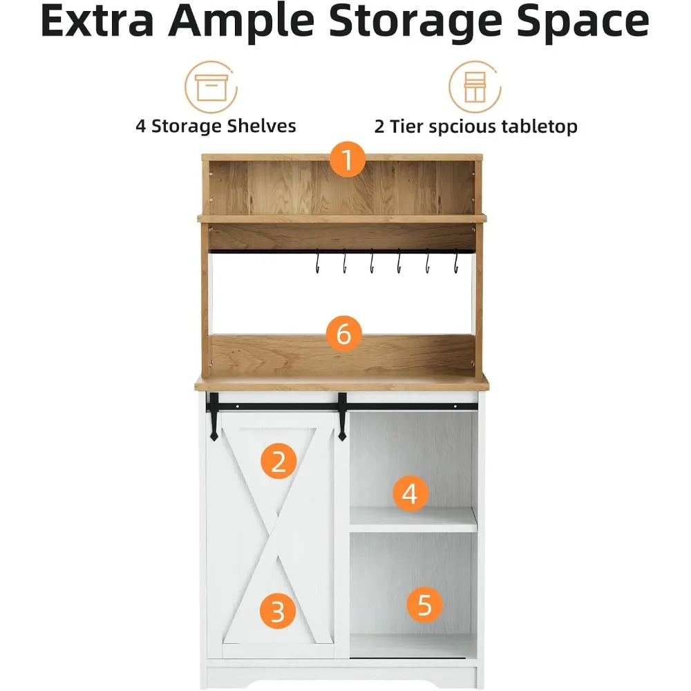 Кофейная станция в фермерском доме с 3-ярусным ящиком для хранения и 6 крючками - 56-дюймовый небольшой журнальный столик с регулируемыми полками для жизни