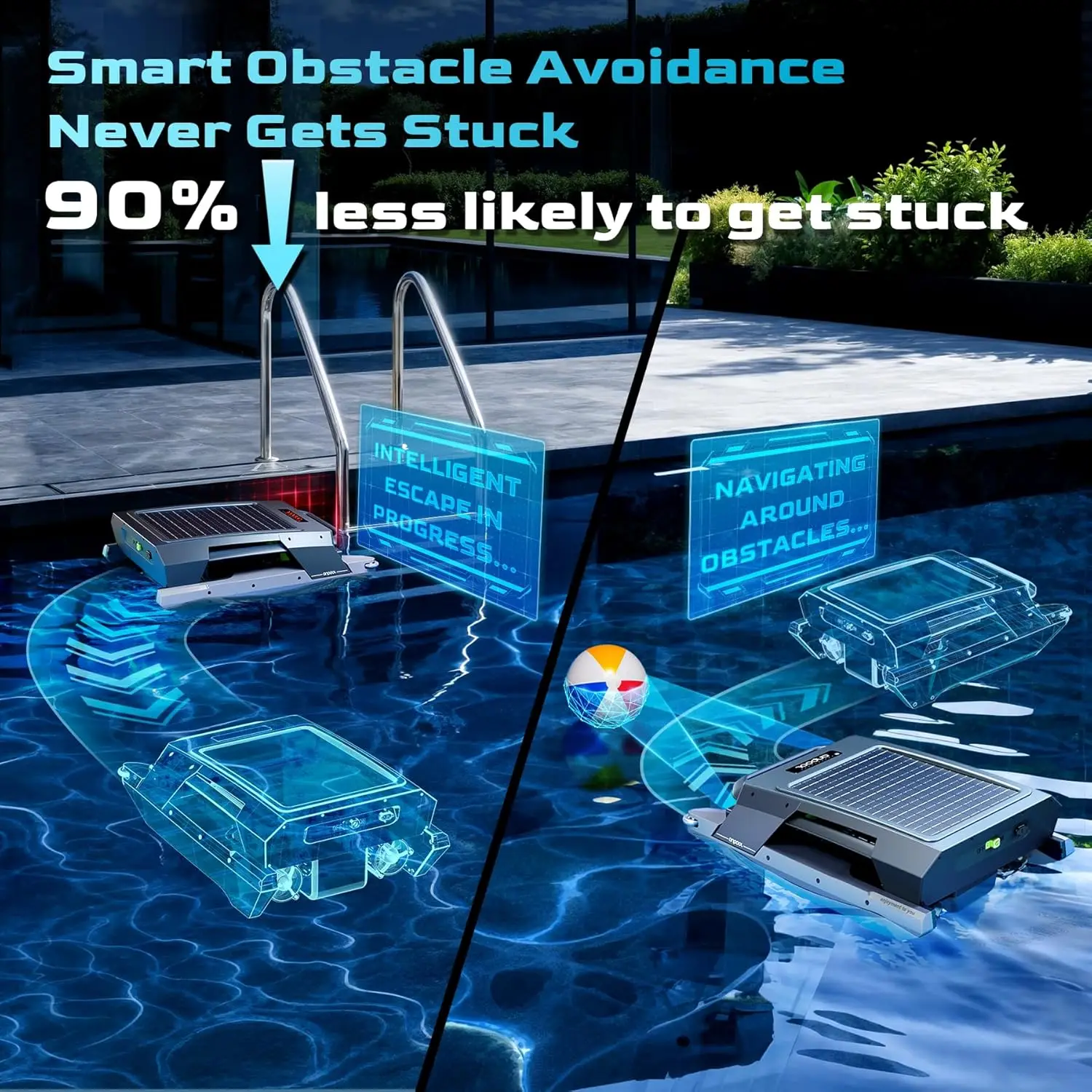 P1 Automatic Pool Cleaners for Above-Ground & In-Ground Pools, Robotic Pool Cleaner with Solar & DC Charging, 72H Runtime, Anti-